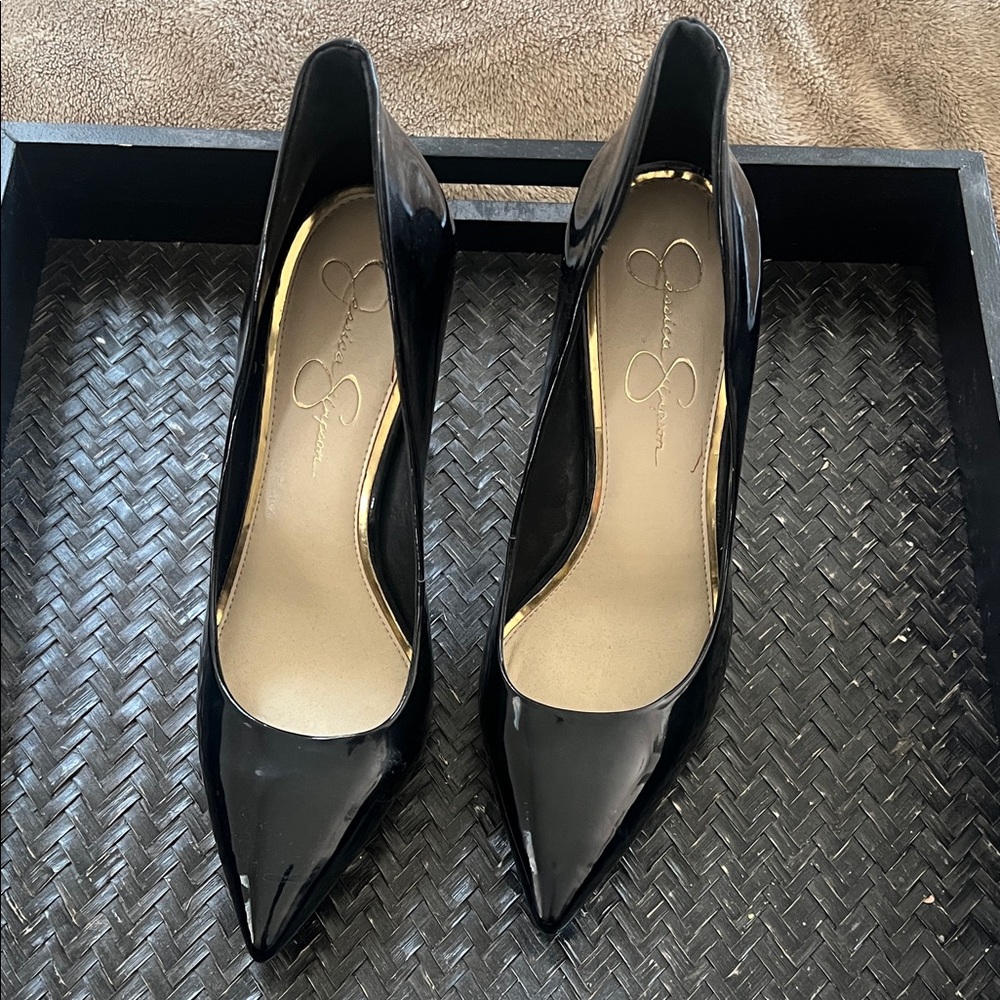 Jessica Simpson Black Patent Leather Heels size 10M Like new!